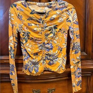 NEW! Free People Orange Floral Long Sleeve Top size small